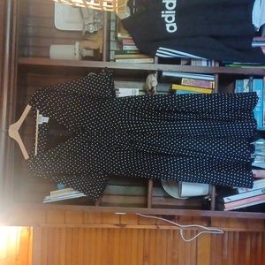 Unique Vintage Black Midi Dress with White Dots